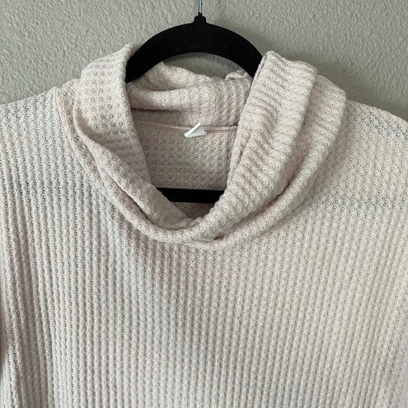 BP. Waffle Knit Raw Step Hem Cowell Neck Womens Long Sleeve Top Cream Small - Picture 6 of 8